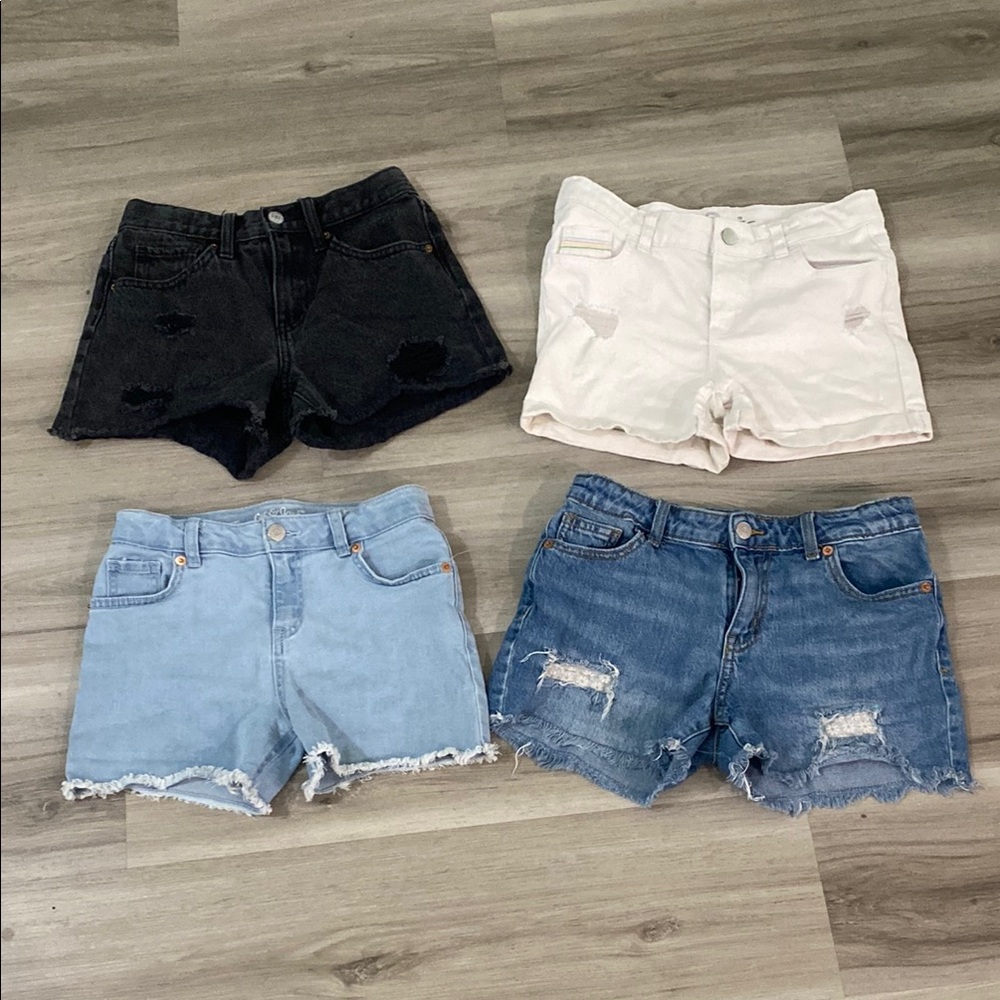 Girl’s Denim Shorts Set - Black, White, Light Blue, Dark Blue
